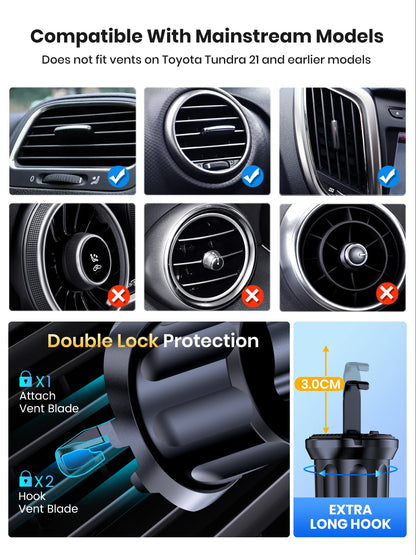 Car Phone Holder Mount, TOPK [2023 Upgrade Auto Locking] Universal Phone Holder with Hook Clip for Car Air Vent