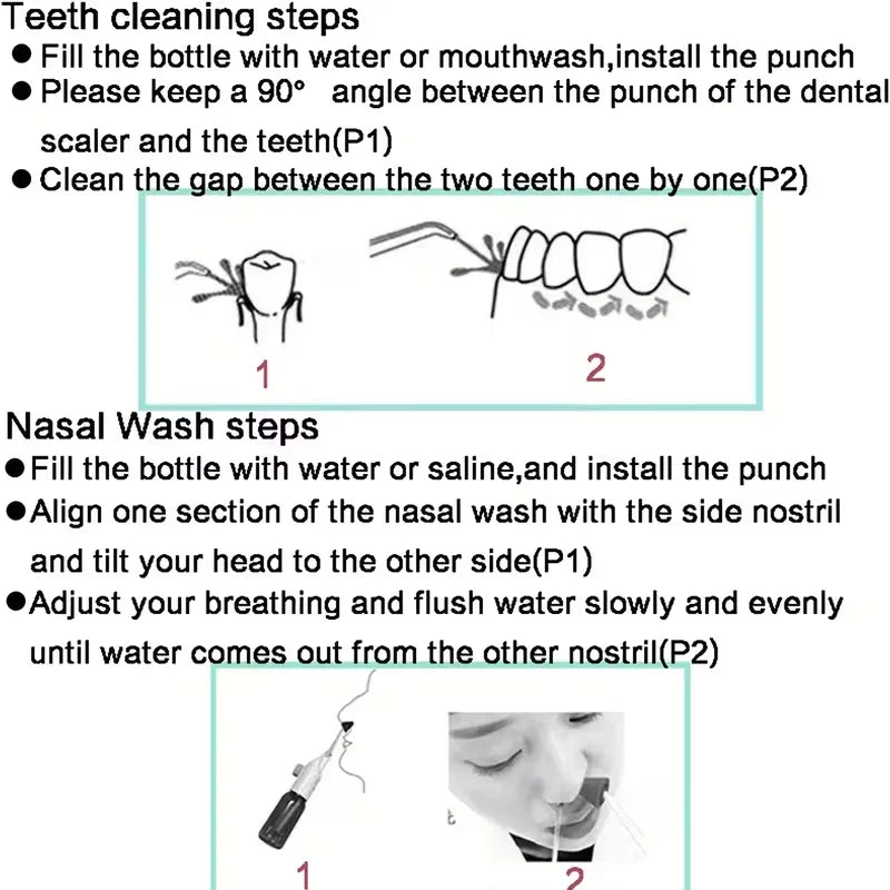 Portable High-Pressure Oral Irrigator - Manual Tooth Cleaner with Grip, Nozzle Attachment for Gum Health