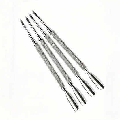 1/2/4pcs Stainless Steel Cuticle Pusher,Sharp Edge Spoon Shaped Dual Ended Cuticle Pusher Remover Cleaner,Manicure Pedicure Tool