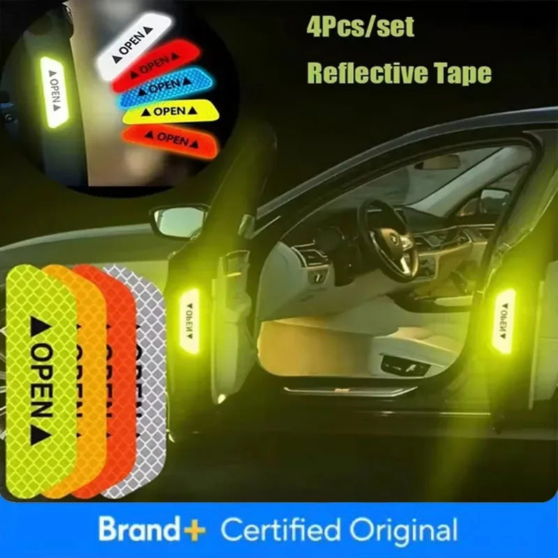 Night Reflective Car Door Sticker Safety Opening Warning Reflector Tape Decal Auto Accessories Exterior Interior Reflector Amagi