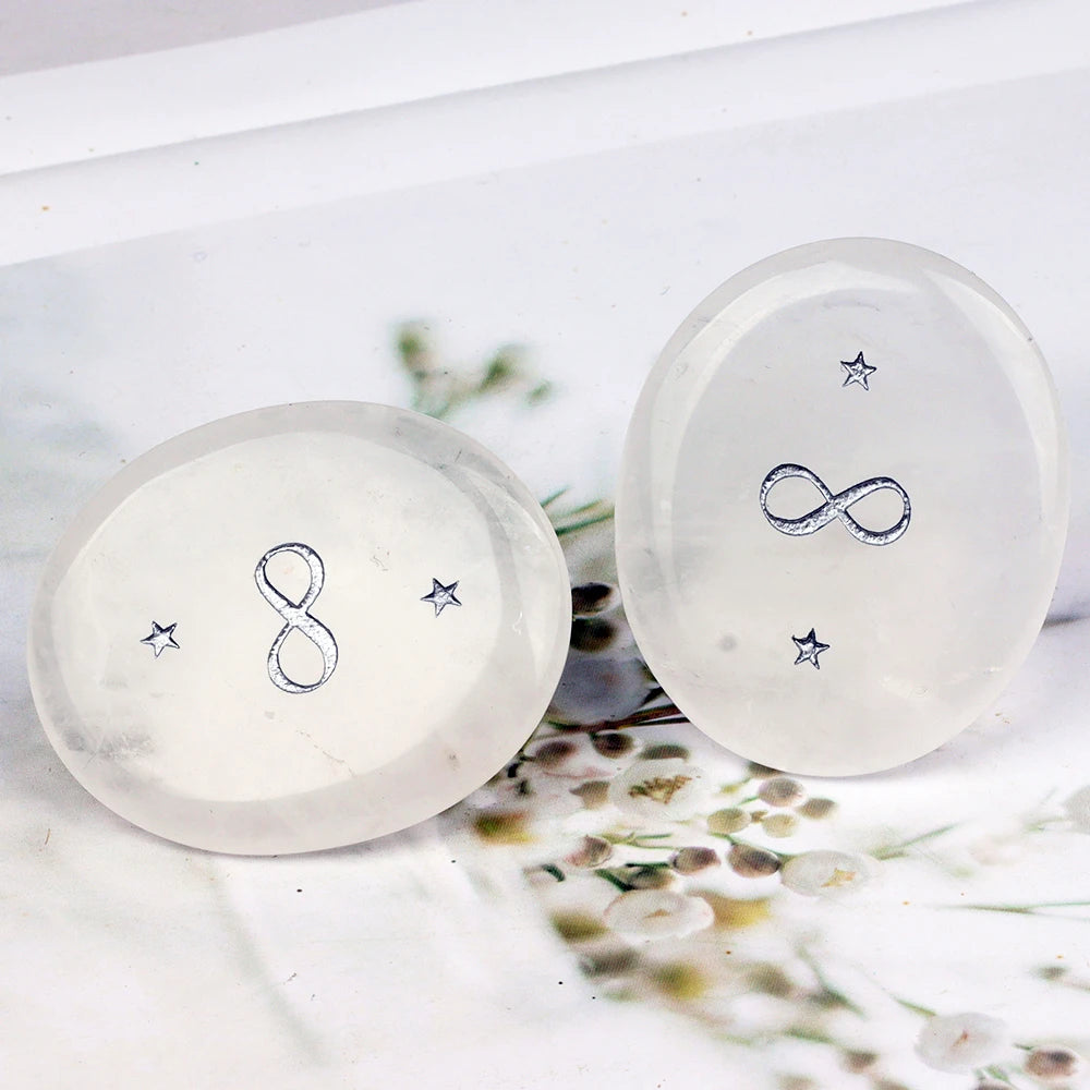 Crystal Worry Stone Double Plane Shaped Piece Inspirational Palm Stone, Engraved With Words To Relieve Worries Jade Energy Stone