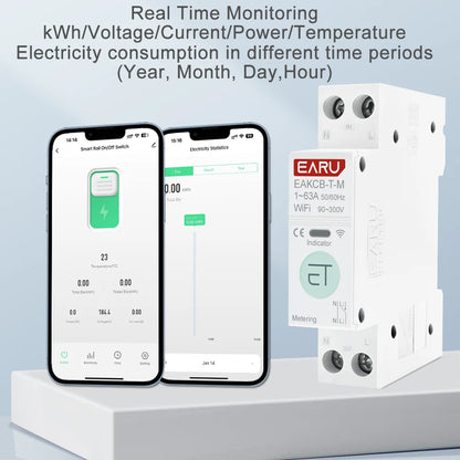 Tuya WiFi Smart Circuit Breaker MCB 1P+N 63A Timer Power Energy kWh Voltage Current Meter Protector Voice Remote Control Switch