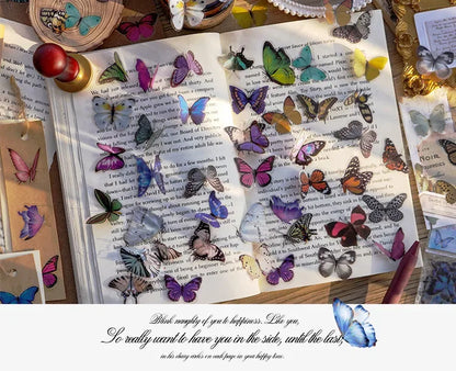 Journamm 40pcs/pack Butterfly Series Stickers Art Collage Junk Journal DIY Scrapbooking PET Waterproof Craft Aesthetics Stickers