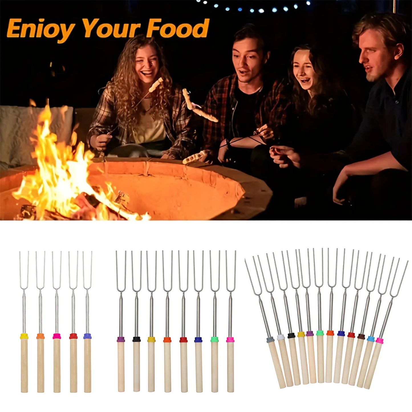 5/10/12pcs Adjustable Telescopic Barbecue Forks Metal Skewers Roasting Stick Suitable for Eating BBQ Dinner Dessert