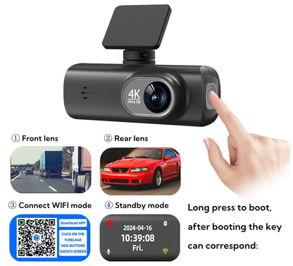 Soam Dash Cam 4K+1080P Dual-channel Dash Car Camera Recorder With GPS WiFi Car DVR 24H Parking Monitor Black Box