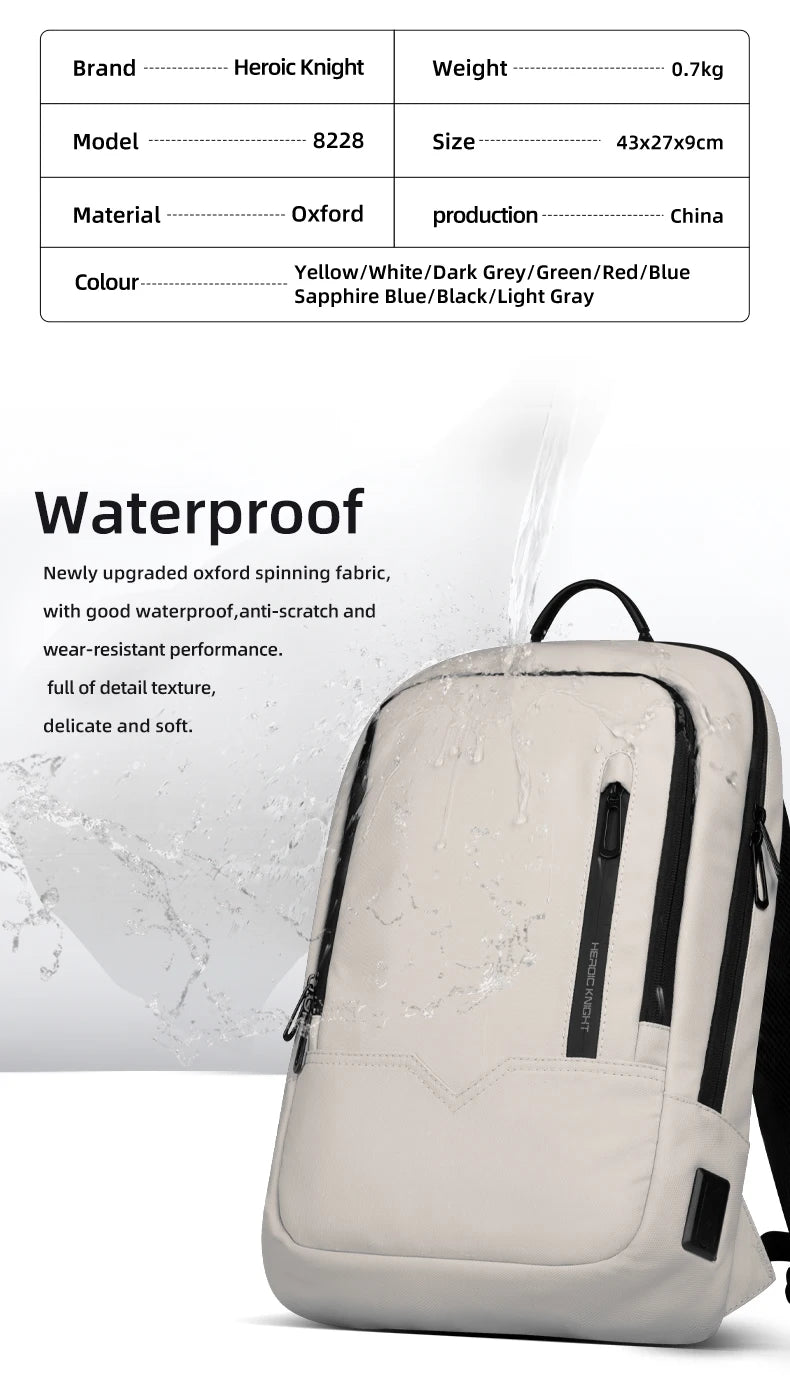 Heroic Knight Men's Daily Laptop Backpack Lightweight Minimalist Commute Office Daypack Women Waterproof Business Trip Schoolbag