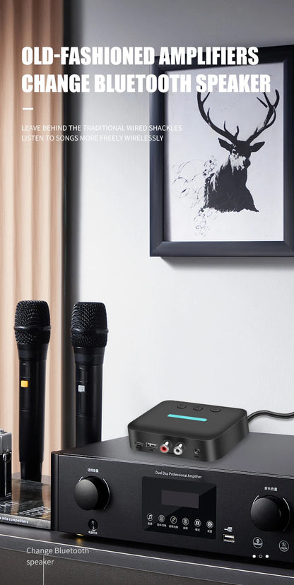 USB Bluetooth 5.3 Audio Receiver Adapter Wireless Stereo Music 3.5mm AUX R/L RCA Support U-Disk Playback For Desktop Speaker Amp