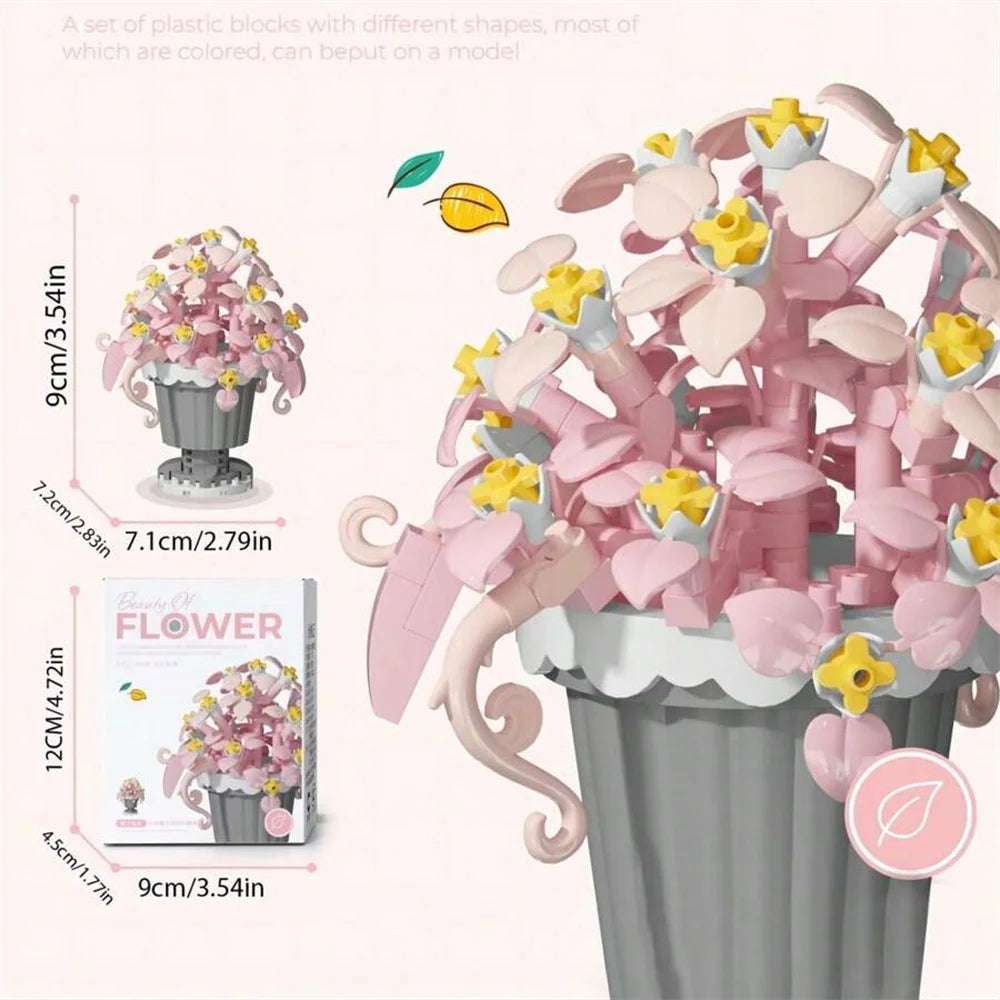KNEW BUILT Mini Flower Bouquet 3D Model Building Blocks Ideal Holiday Gift for Girls or Versatile Decoration Kids Toys