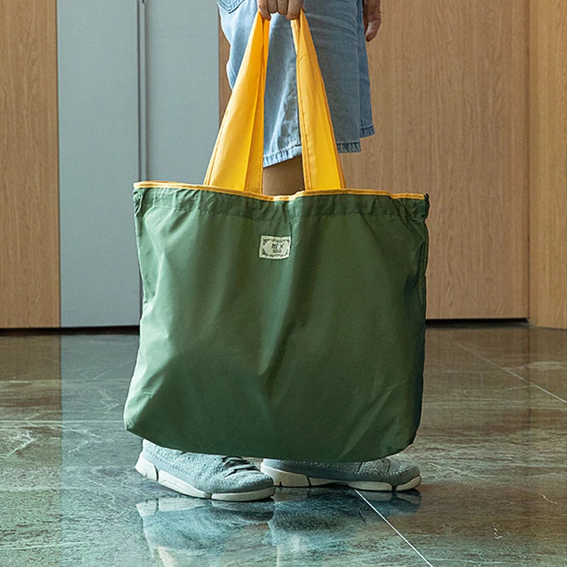 1-Pack Reusable Shopping Bag, Large Capacity Foldable Drawstring Eco-friendly Storage Bag, Casual Shopping Shoulder Bag