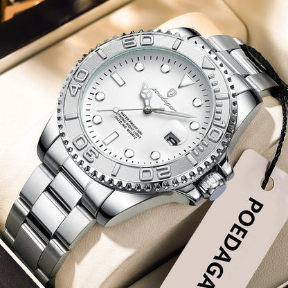 POEDAGAR Original Luxury Man Wristwatch Waterproof Luminous Date Men Watch Stainless Steel Fashion Business Men's Quartz Watches