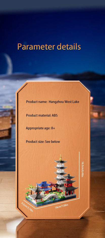 688PCS Hangzhou West Lake, Chinese Architecture, Classic Building Puzzle Toys, Miniature Building Block Sets, Models