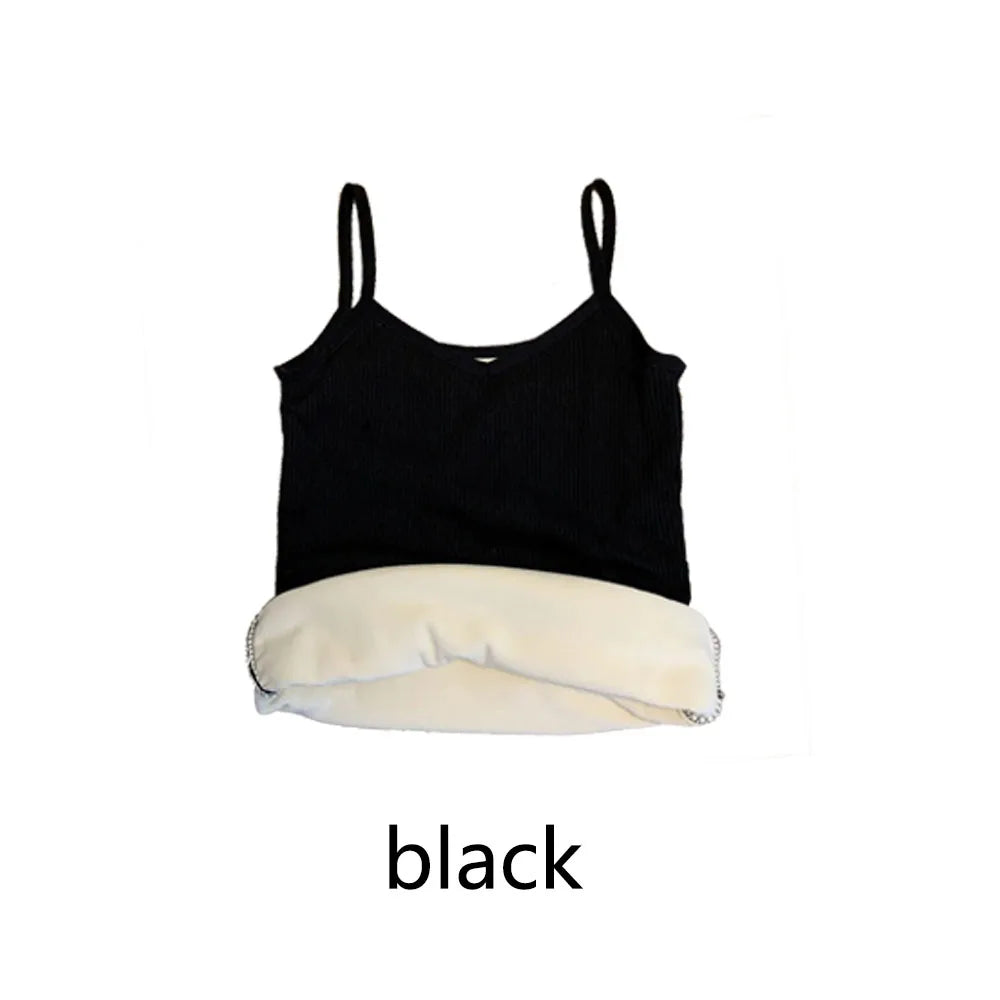 T-shirt Sleeveless Tops Women Winter Warm Underwear Solid Color Thermal Casual Nightwear Sexy Elasticity Female Thin Velvet