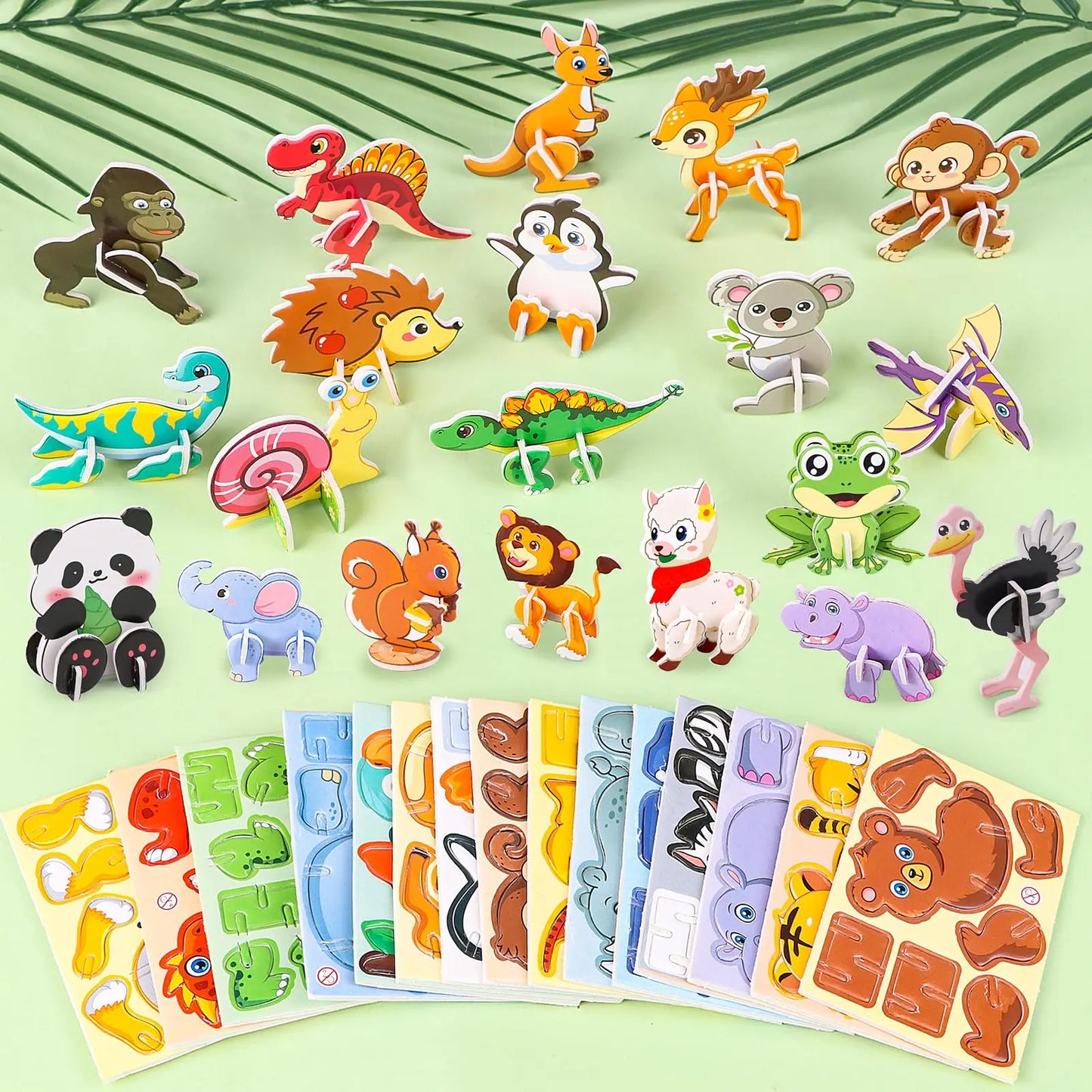 30pcs/set 3D Cartoon Puzzles Educational Toys Insect, Dinosaur, Animal, and Vehicle Themes 3D DIY Cardboard Puzzles