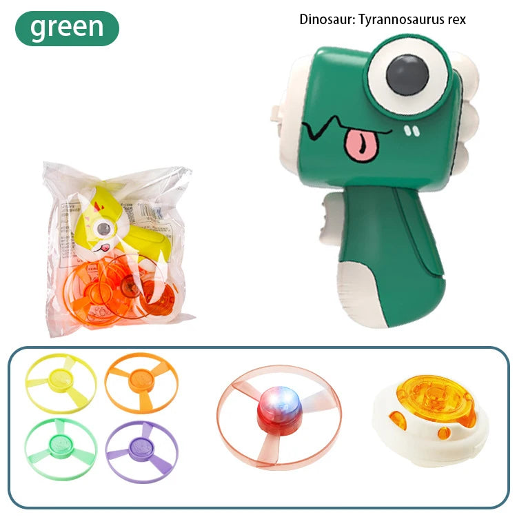 Children Saucer Launcher Pistol Outdoor Spinning Top Dinosaur Gun Toys Flying Disc Bamboo Dragonfly Ejection Luminous Gyroscope