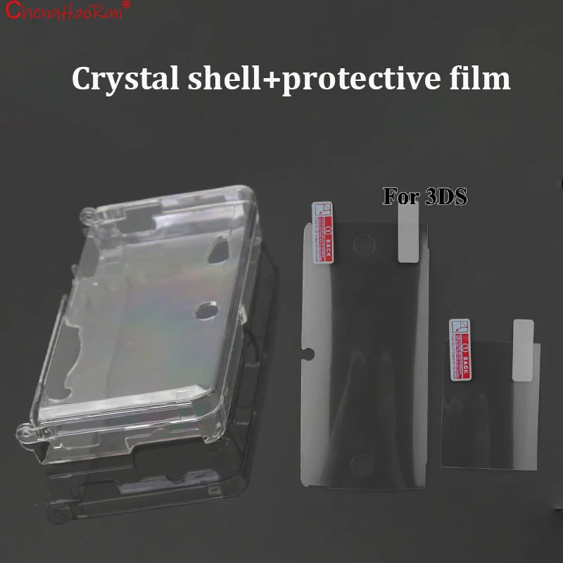 1PC Clear Crystal Protective Case Cover Hard Shell Skin for 3DS + Anti Dust Film For NS 3DS Screen Protector