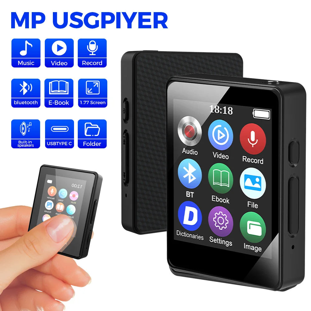 Portable Bluetooth 5.0 MP3 Player With LED Screen Music Stereo Speaker Mini MP4 Video Playback FM Radio Recording For Walkman