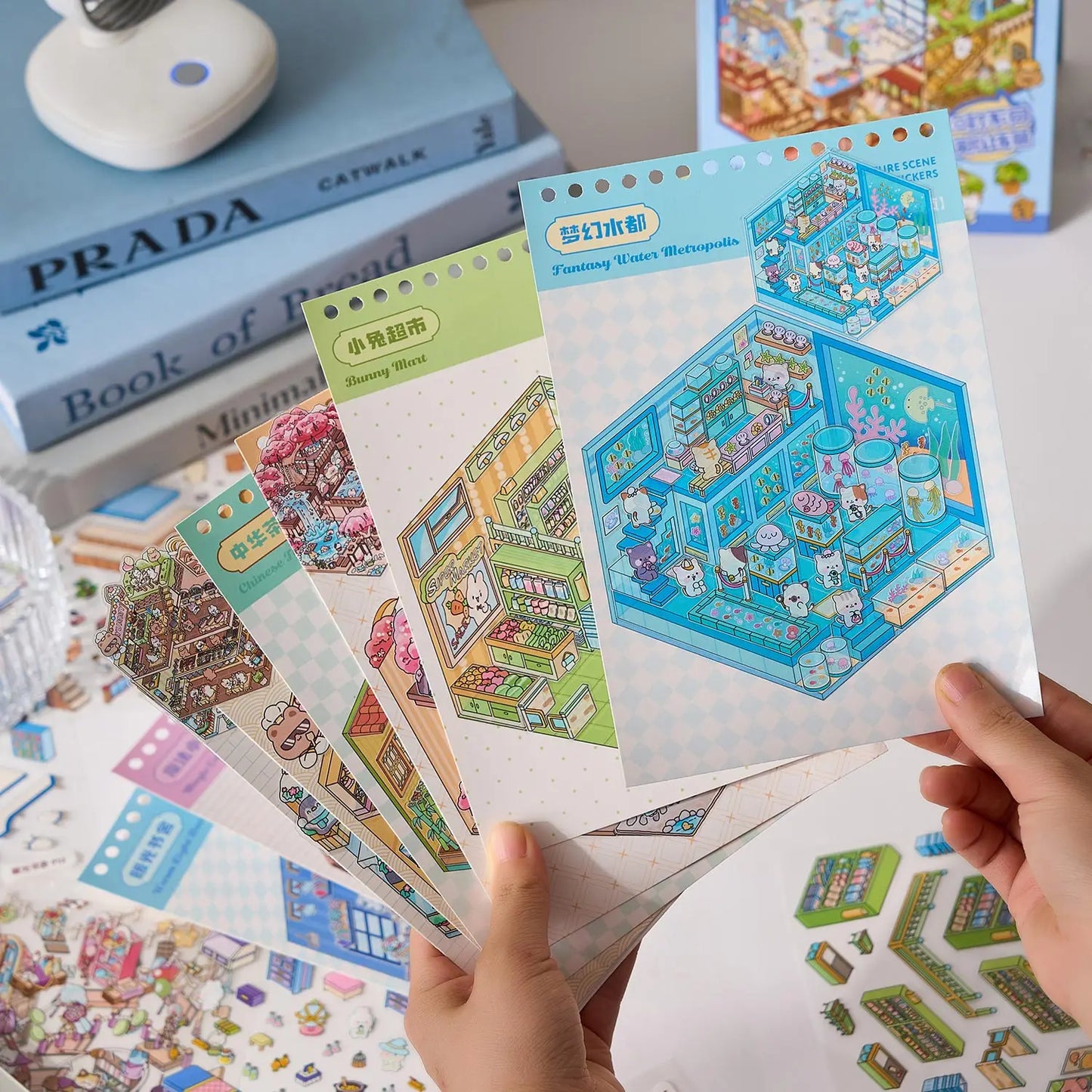 Mr Paper 49pcs/bag Business Town Series Mini 3D Miniature Scenography Sticker Book Visual Stacking Scene Stickers DIY Gift Decor