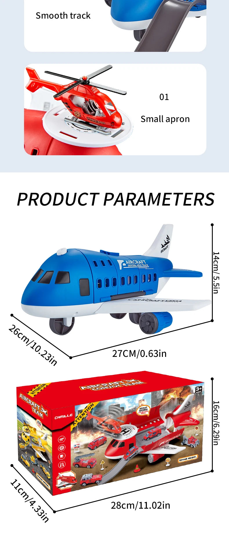 Children's Airplane Car Toy, Inertial Airplane Model, Equipped with 6 Road Signs Random 3 Cars 1 Helicopter, Christmas Gift