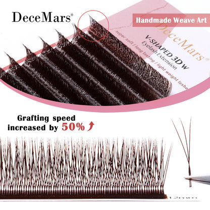 DeceMars V-shaped 3D Brown Eyelash Extensions 12 Rows/Tray