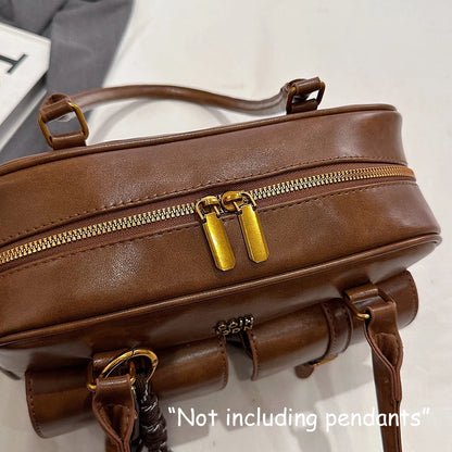 Women's Retro Solid Color Pu Leather Shoulder Bag with Multiple Pockets, Large Capacity, Exquisite and Fashionable Handbag