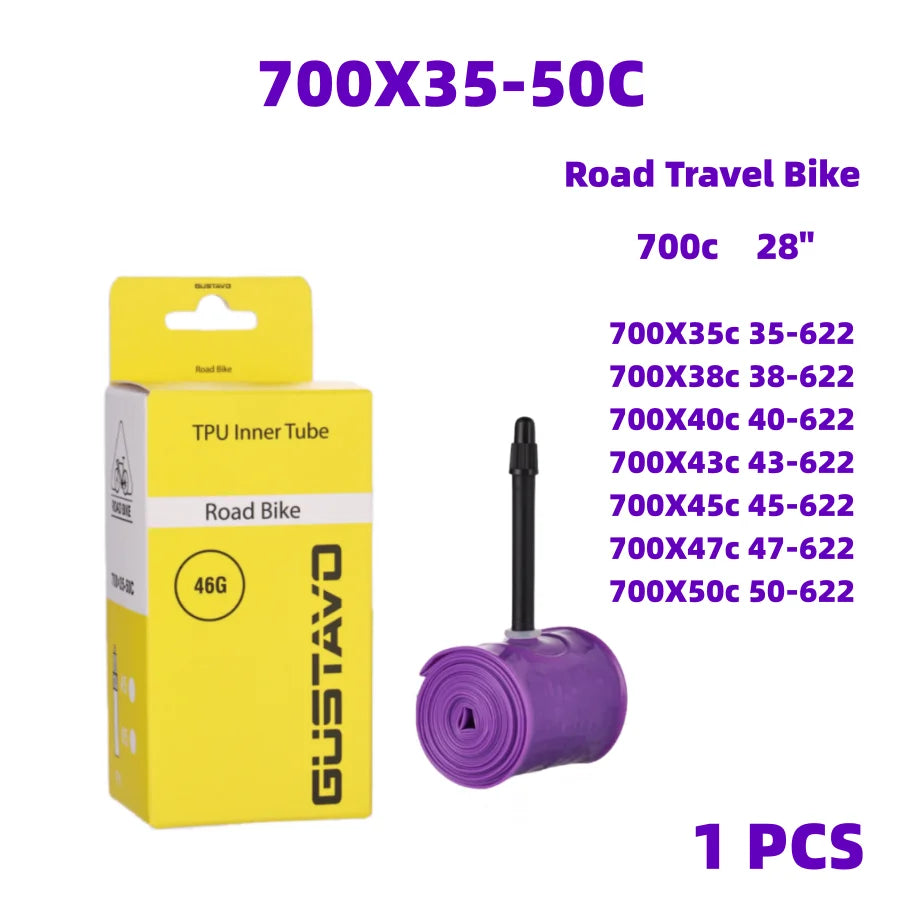 GUSTAVO Gravel Road Bike Inner Tube 700X35/50c TPU Material Tire 45mm 65mm Length French Valve