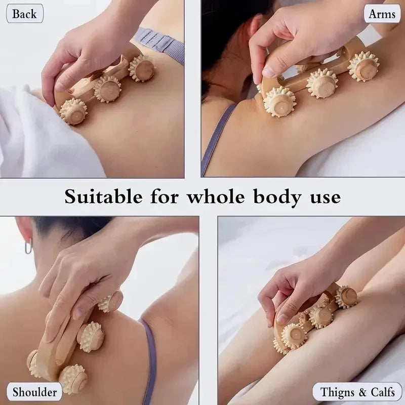 Wooden Massage Roller Tool, Manual Wooden Massager, 1 Pcs Wood Back Massage Roller for Neck Leg Back Deep Tissue Muscle Massage