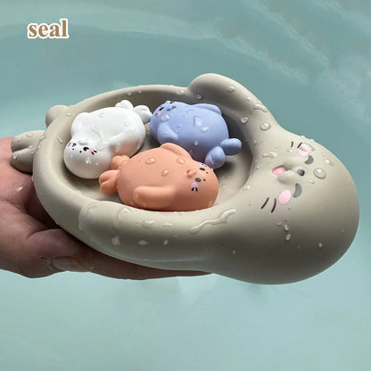 Baby Bath Toys Floating Animal Otter Hippo Seal Kid Bathroom Shower Basketball Hoop Game Children Swimming Pool Water Play Gift