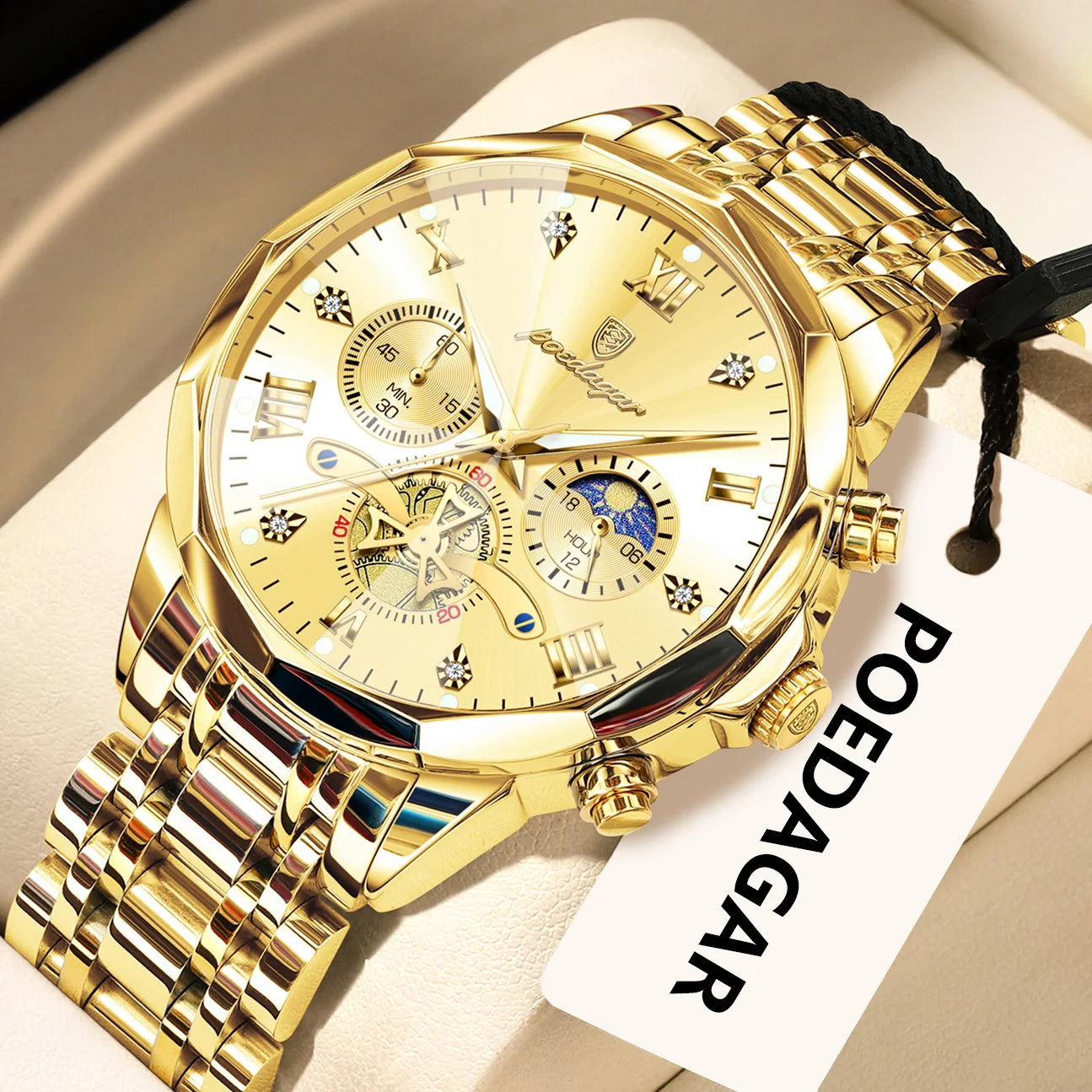 POEDAGAR Luxury Original Men Watch Waterproof Luminous Chronograph Man Wristwatch Stainless Steel Quartz Top Men's Watches Reloj