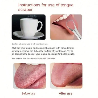 Non-slip Handle Tongue Scraper Portable Single Layer Tongue Scraper Reusable Stainless Steel Oral Mouth Brush Case Tongue Clean