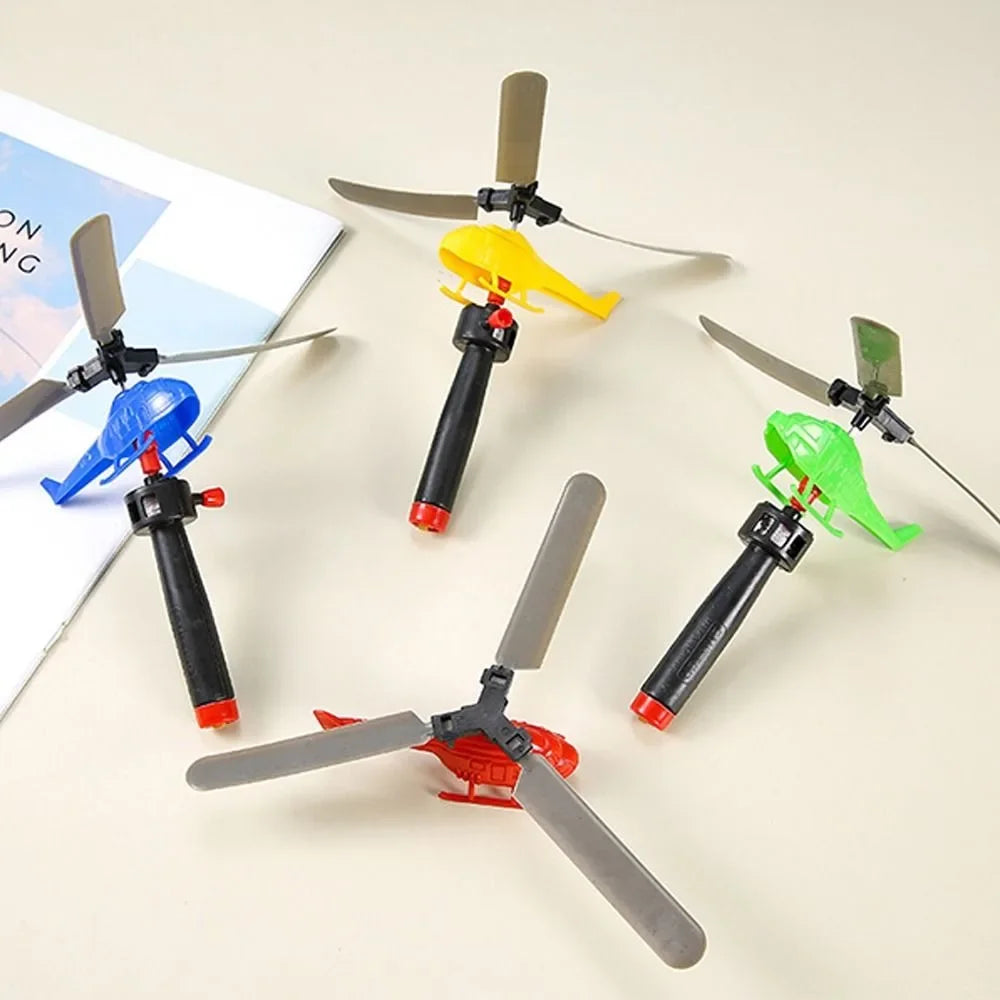1/3/6 PCS Outdoor Sports Flying Toys Handle Pull Wire Planes Toys Flying Toy Helicopter, 360° Rotating Helicopter