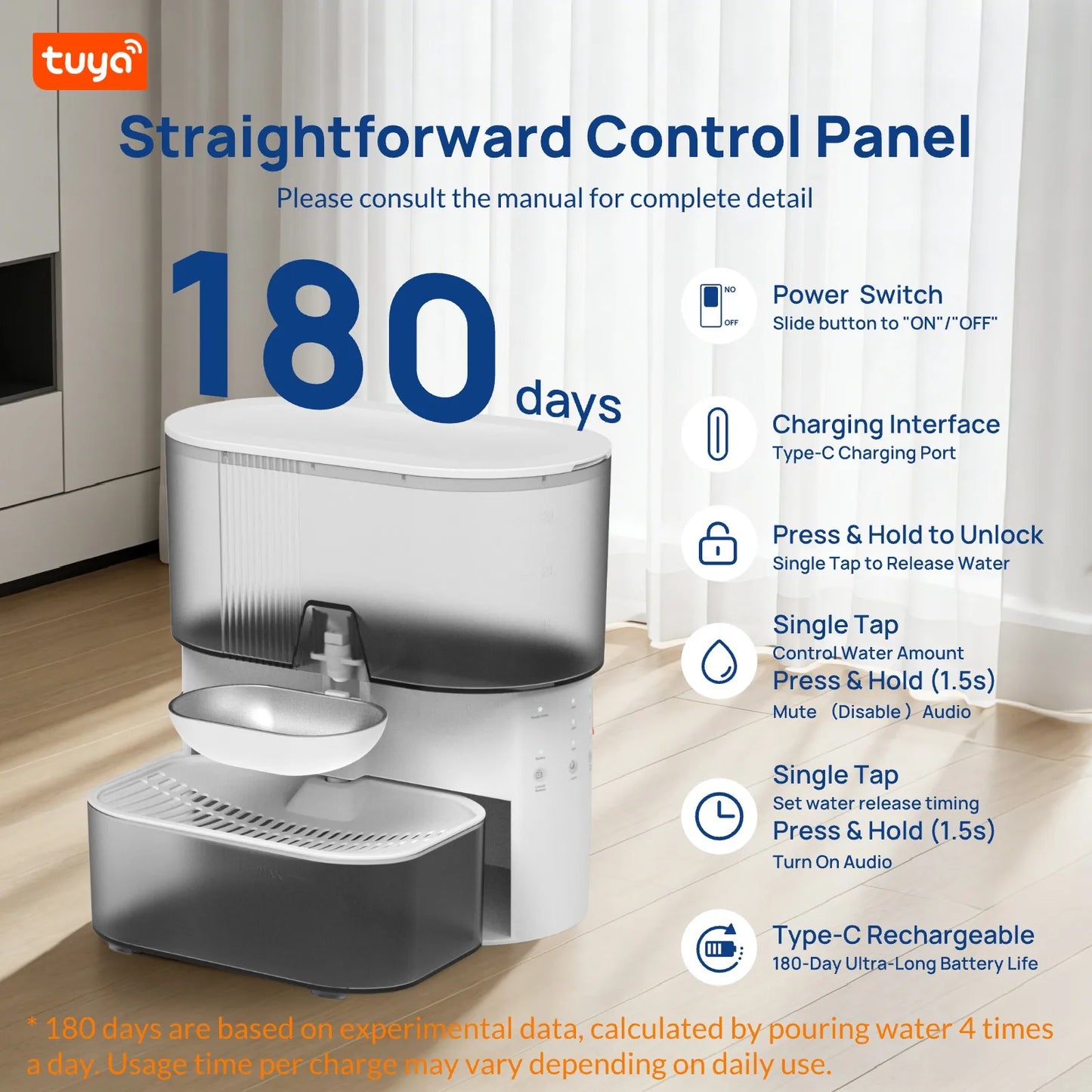 3L Pet Water Fountain,No Filter,Rechargeable Automatic Water Dispenser forCat&Small Dog,Wastewater Separation Always Fresh Water