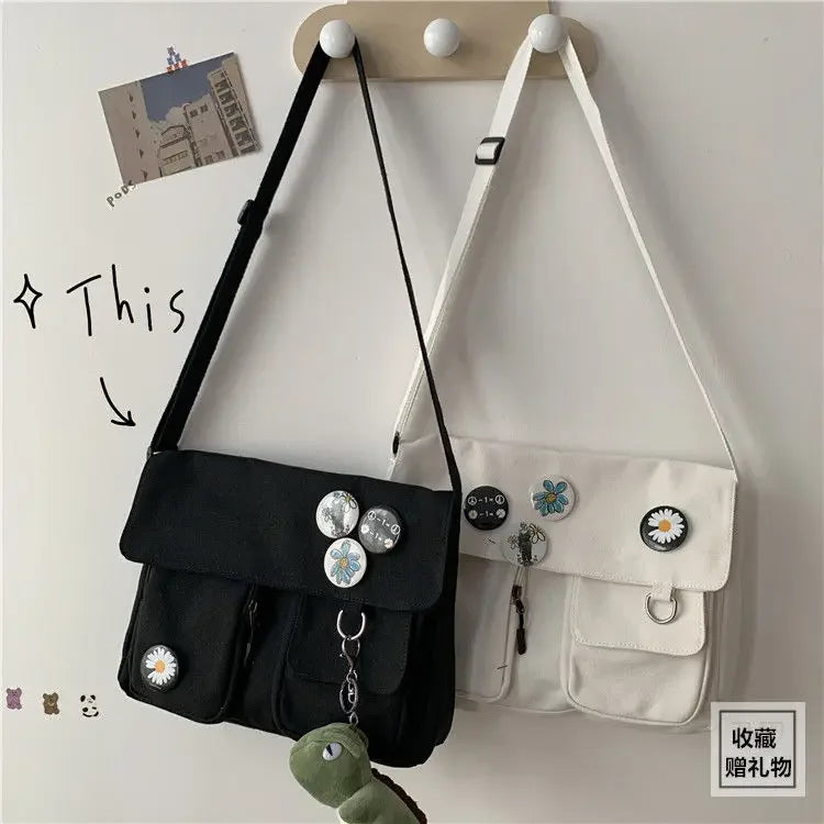 Ladies' Cute and Versatile Canvas Youth Fashion Shoulder Bag Student Large Capacity Crossbody Bag