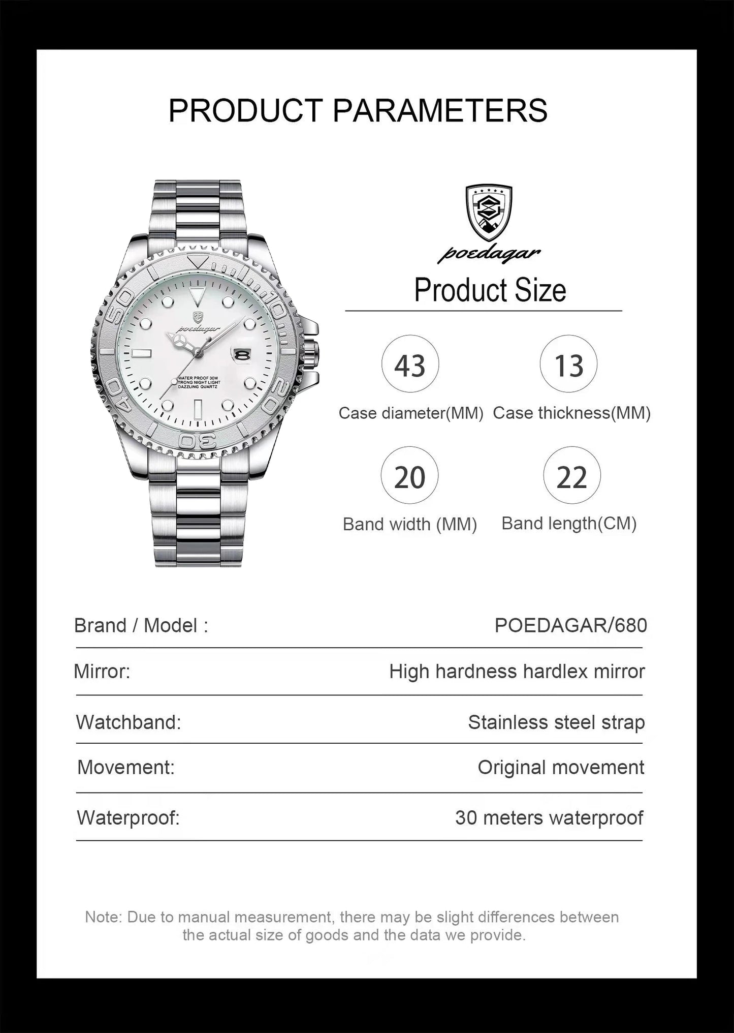 POEDAGAR Casual Fashion Man Wristwatch Waterproof Luminous Date Exquisite Men Watch Stainless Steel Classic Men's Quartz Watches
