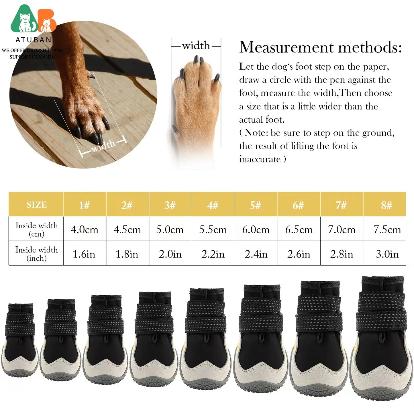 ATUBAN Dog Shoes for Large Size Dogs, Waterproof Medium Large Dog Boots, for Hot Pavement Winter Snow Hiking Breathable Elastic