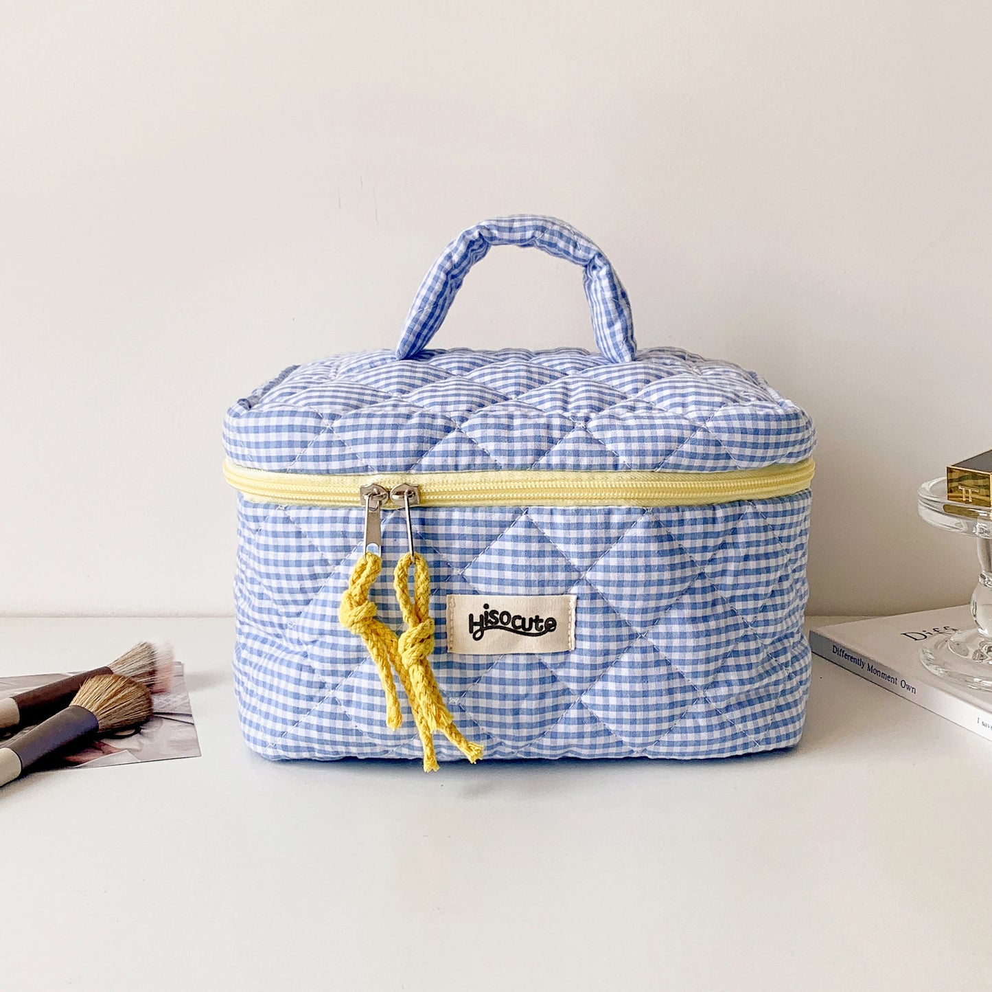 Plaid Cosmetic Bag Set Simple Style Large Capacity Portable Cosmetic Tools Storage Bag for Home Bathroom Toiletry Bag