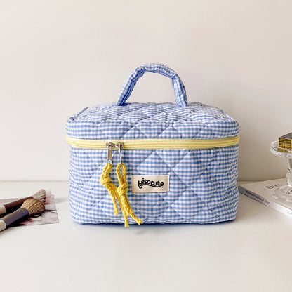 Plaid Cosmetic Bag Set Simple Style Large Capacity Portable Cosmetic Tools Storage Bag for Home Bathroom Toiletry Bag