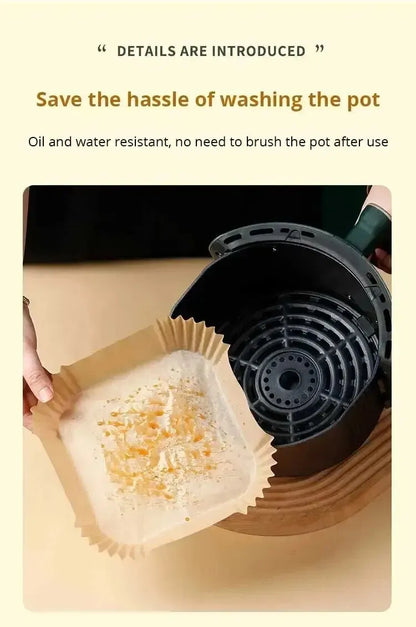 50Pcs Air Fryer Disposable Paper Non-Stick Airfryer Baking Papers Round Air-Fryer Paper Liners Paper Kitchen Accessories