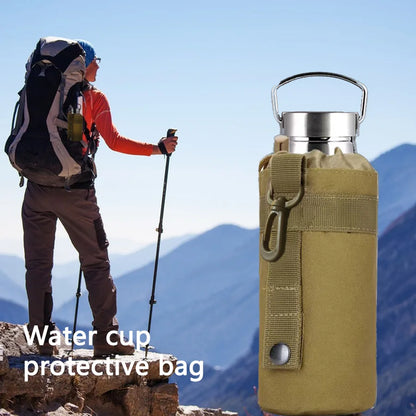 Outdoor Molle Water Bottle Bag Rack Camping Hiking Bicycle Bottle Bag Pulling Rope Multi functional Bottle Bag