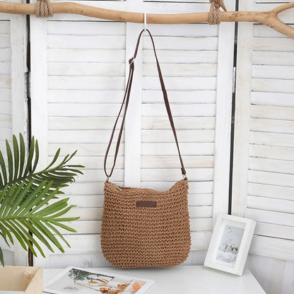 Straw woven bag, single shoulder, women's fashionable weaving, ins style, seaside beach, crossbody bag for women