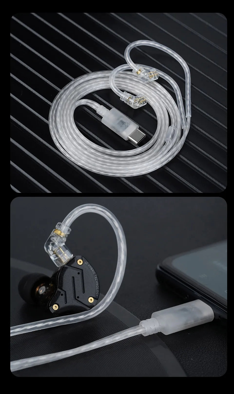 KZ Earphones Cable OFC Silver Plated Upgrade Cable Wire Type-c 2PIN Cables Microphone Optional