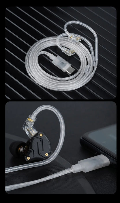 KZ Earphones Cable OFC Silver Plated Upgrade Cable Wire Type-c 2PIN Cables Microphone Optional