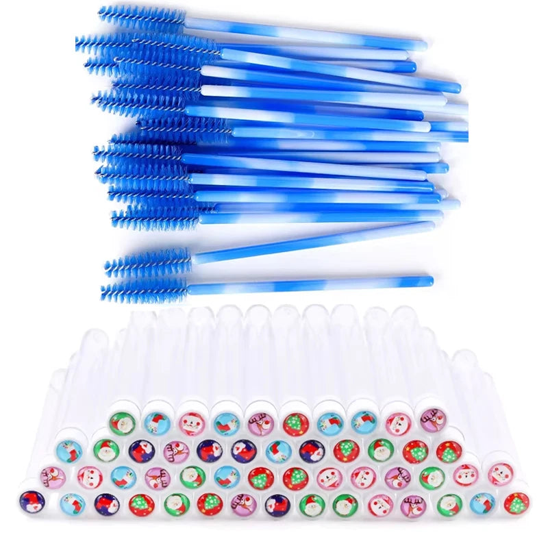 100/50pcs Christmas Eyelash Brush Tube Reusable Eyebrow Brushes Mascara Wand Dust-proof Storage Tubes Cosmetics Makeup Tools
