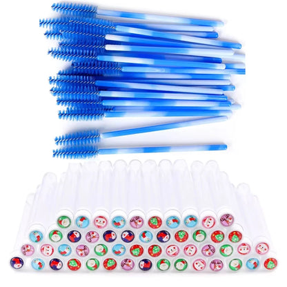 100/50pcs Christmas Eyelash Brush Tube Reusable Eyebrow Brushes Mascara Wand Dust-proof Storage Tubes Cosmetics Makeup Tools