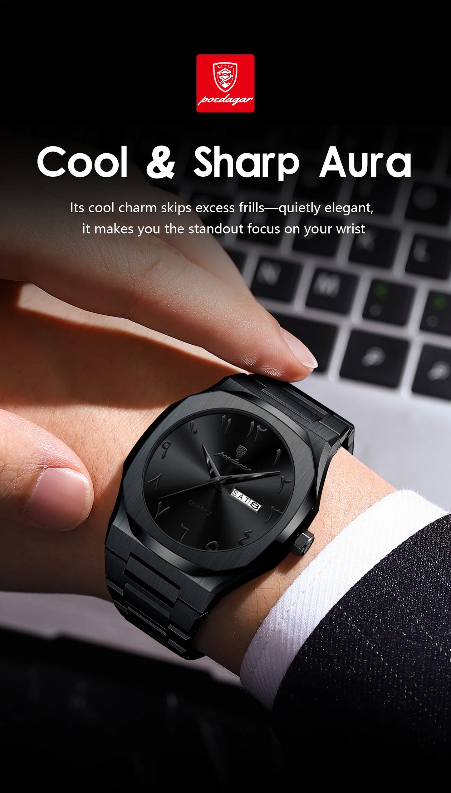 POEDAGAR Original Luxury Men's Watch Waterproof Week Date Fashion Men Wristwatch Quartz Stainless Steel Man Watches Reloj Hombre
