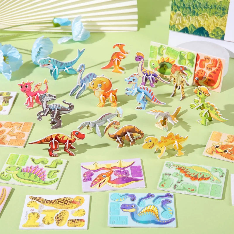 30pcs/set 3D Cartoon Puzzles Educational Toys Insect, Dinosaur, Animal, and Vehicle Themes 3D DIY Cardboard Puzzles
