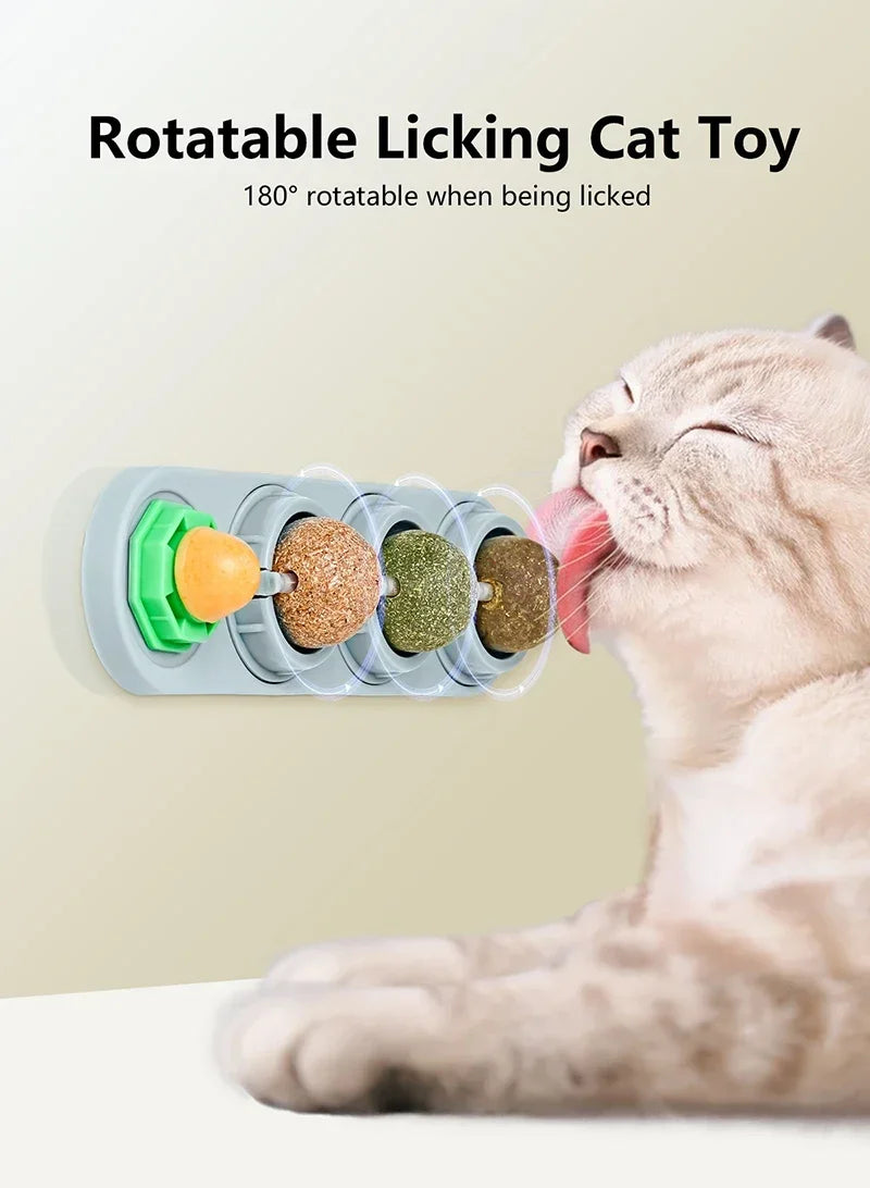 4 in 1 Rotating Catnip Silver Vine Ball Teeth Cleaning Acne Prevention Digestive Health Wall Stick on Toy Edible Safe Material