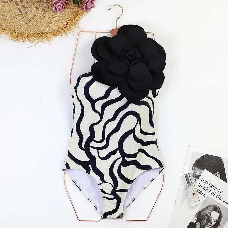 Blue One-Shoulder Ruffled Print Floral Swimsuit Set Cover Up Single Piece Micro Monokini Sexy Swimwear For Girls Summer Beach