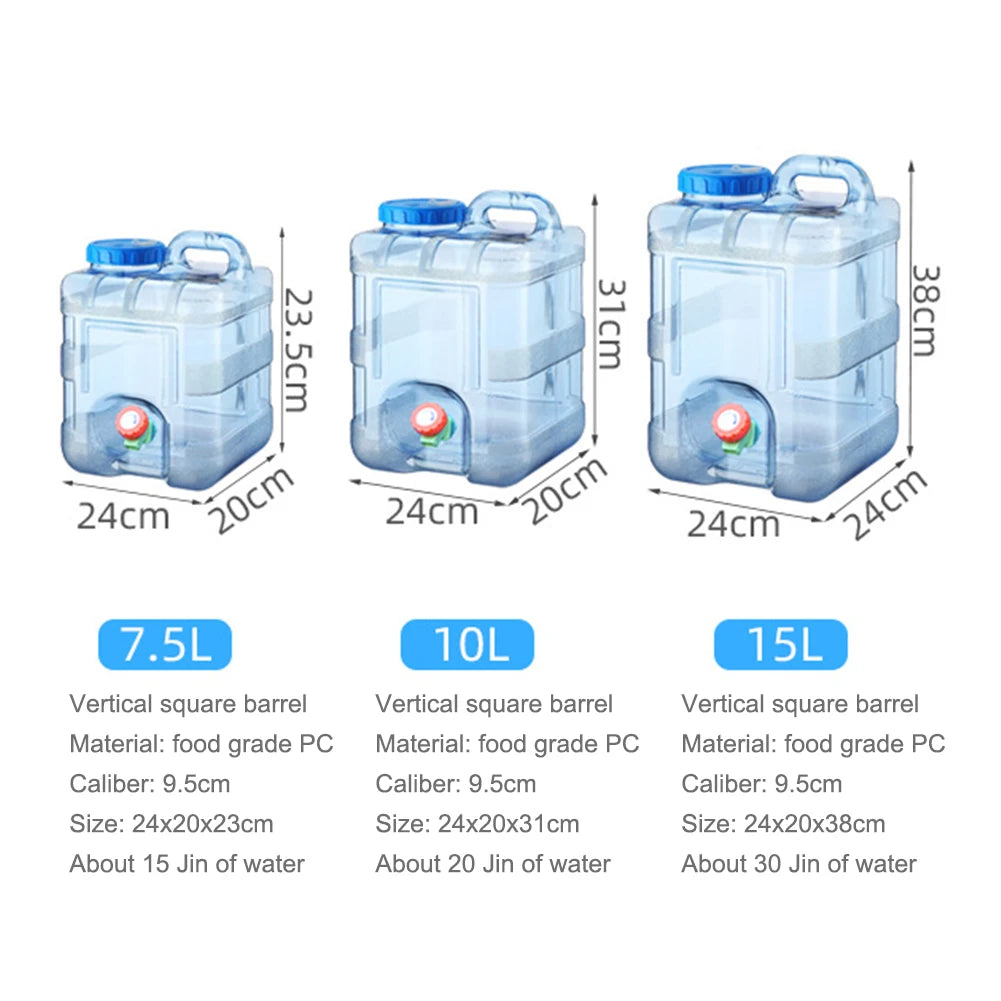 7.5/10/15L Drinking Water Container with Spigot Leakproof Camping Water Tank Large Capacity Water Storage Carrier for Hiking Car