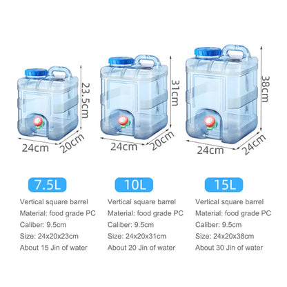 7.5/10/15L Drinking Water Container with Spigot Leakproof Camping Water Tank Large Capacity Water Storage Carrier for Hiking Car