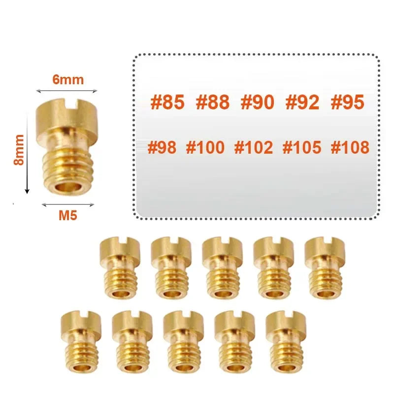 10pcs Carburetor Main Jets Slow Pilot Jets M5 6mm Thread for PWK Keihin OKO CVK Carb Set Injector Nozzle Motorcycle Part
